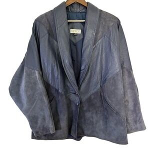 A.D. SPORT Vintage Blue Leather Suede Blazer Jacket Coat Size 40